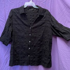 EUC White Stag Black Semi-Sheer Button-Down Top with 3/4 Sleeve, Size 3x
